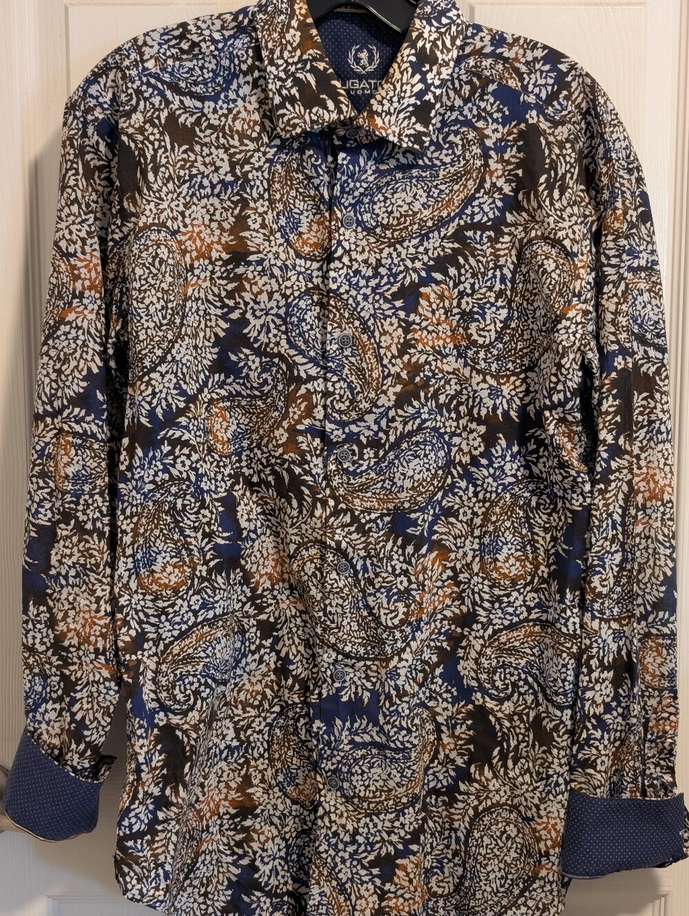 Bugatchi Navy & Brown Paisley-Print Button Shirt